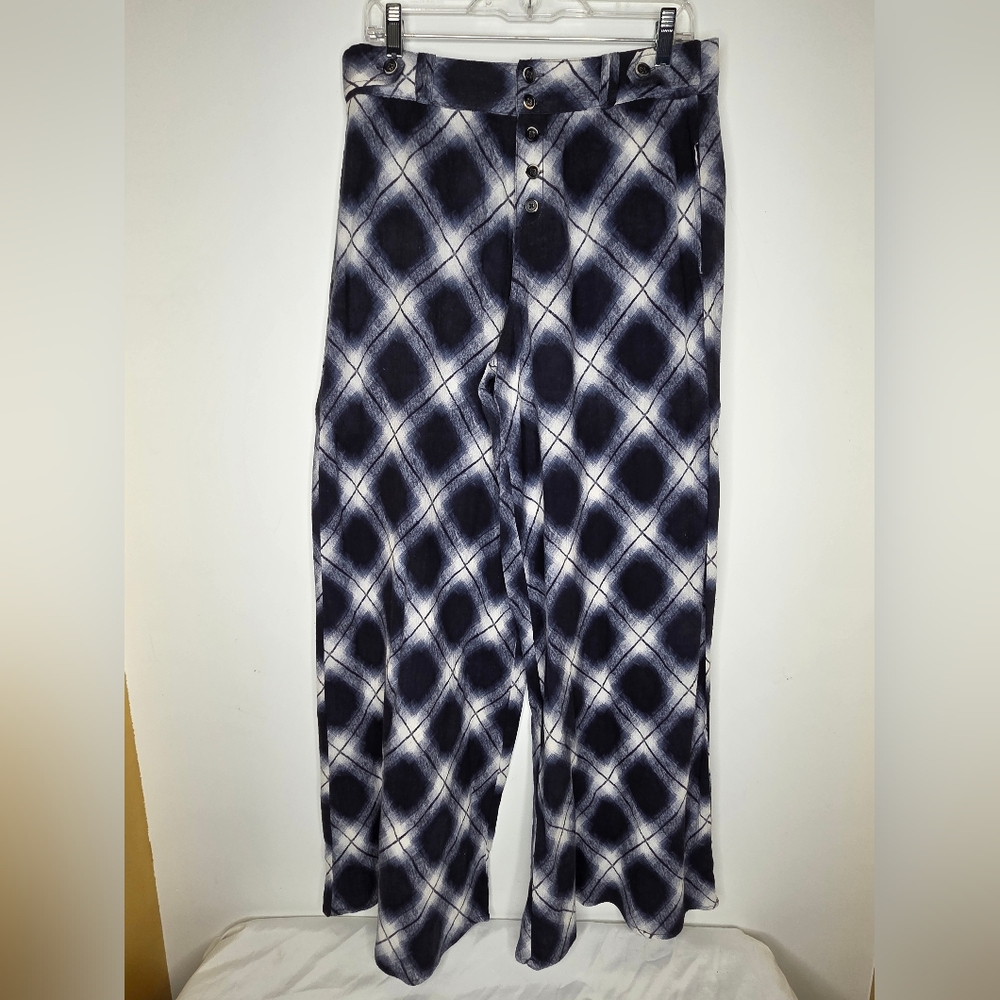 Free People Size 8 Blue and White Plaid Wide Pants